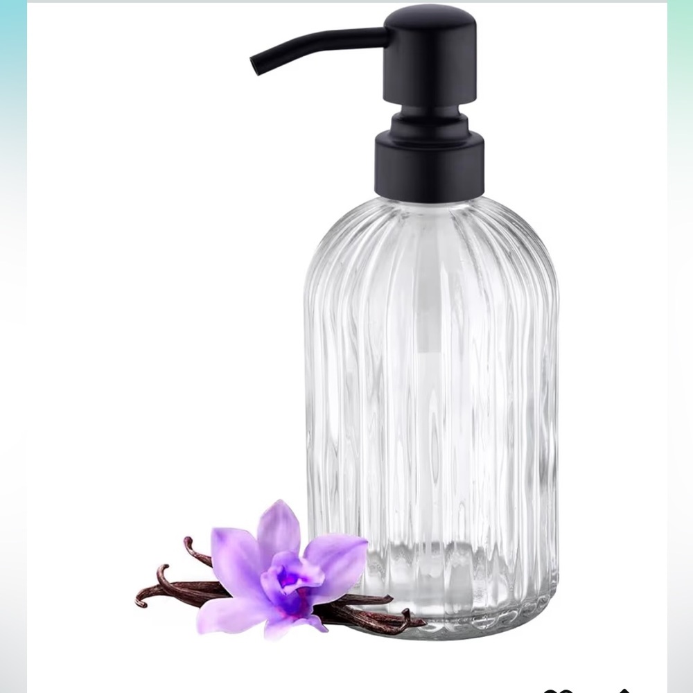 Set of 2 Fluted Glass Soap Dispensers with Black Pumps